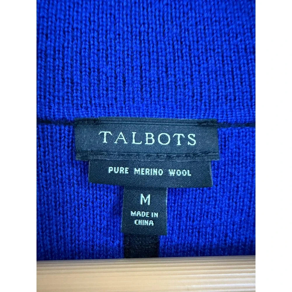 Talbots Merino Wool Open Front Longline Cardigan Black Royal Blue Medium - Picture 3 of 6